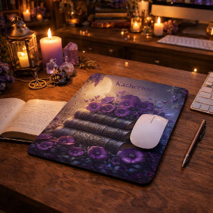 Gothic Book Purple Floral Mouse Mat