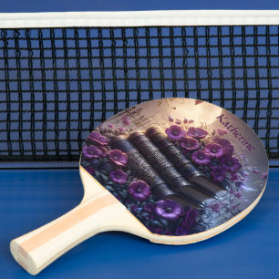 Gothic Book Purple Floral Ping Pong Paddle