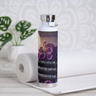 Gothic Book Purple Floral Water Bottle