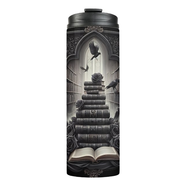 Gothic Book Thermal Tumbler – Coffee Travel Mug (Front)