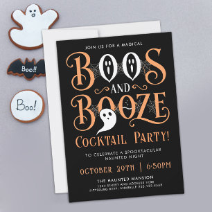 Gothic Boos And Booze Fun Halloween Black Cocktail Invitation