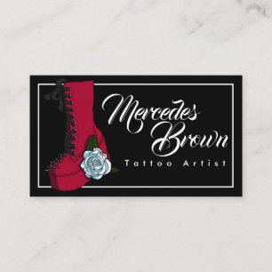 Gothic Boot Script Black Tattoo Artist Business Card