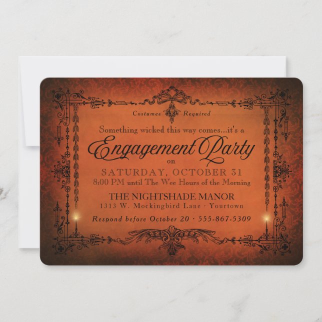 Gothic Border Halloween Engagement Party Invitation (Front)