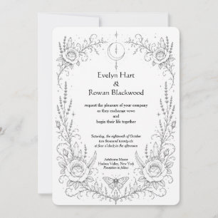Gothic Botanical Black and White Invitation