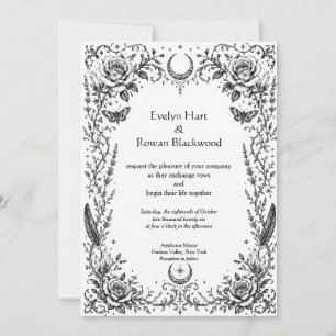Gothic Botanical Black and White Invitation