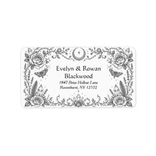 Gothic Botanical Black and White Wedding Label