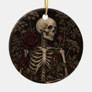 Gothic Botanical Skeleton Victorian Etching Burgun Ceramic Tree Decoration
