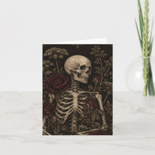 Gothic Botanical Skeleton Victorian Etching Burgun Holiday Card