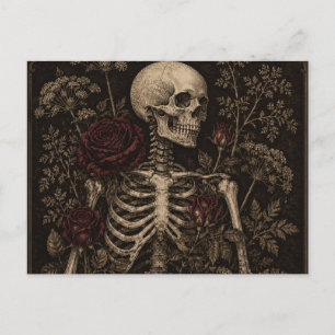 Gothic Botanical Skeleton Victorian Etching Burgun Holiday Postcard
