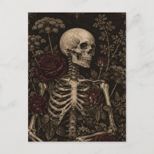 Gothic Botanical Skeleton Victorian Etching Burgun Postcard
