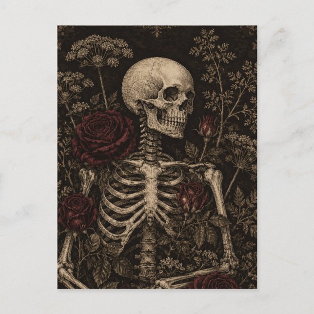Gothic Botanical Skeleton Victorian Etching Burgun Postcard (Front)