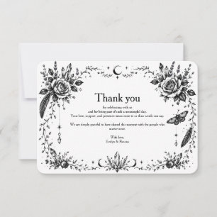 Gothic Botanical Thank You Card Black and White