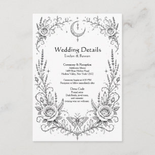 Gothic Botanical Wedding Details Black and White Enclosure Card