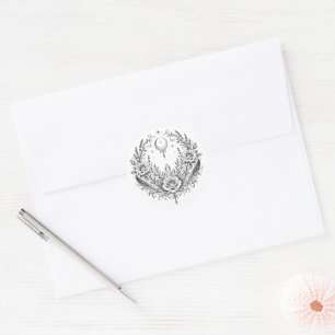 Gothic Botanical Wreath Wedding Classic Round Sticker