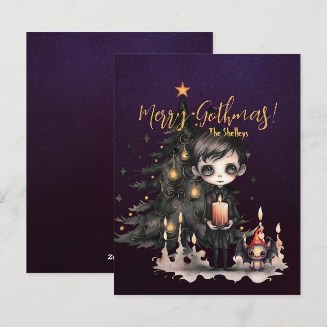 Gothic Boy Christmas Tree Xmas Holiday Card (Front/Back)
