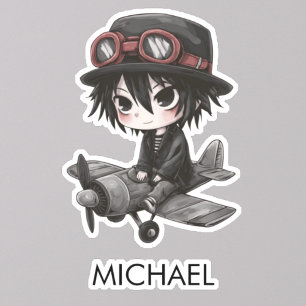 Gothic Boy Pilot flies Aeroplane Personalised Anim