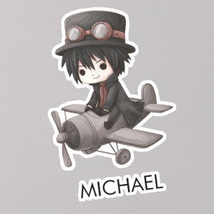 Gothic Boy Pilot flies Airplane Personalized Anime