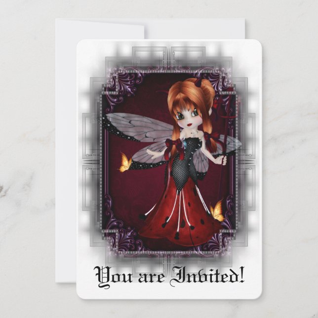 Gothic Bridal Shower Invite Little Devil Ladybug 3 (Front)