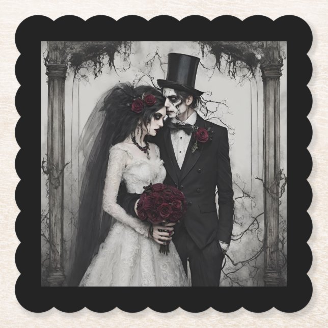 Gothic Bride and Groom Paper Coaster (Front)
