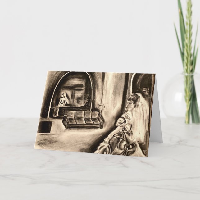 GOTHIC BRIDE Charcoal Drawing BLANK Greeting Card (Front)