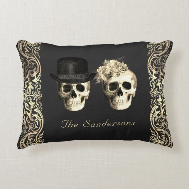 Gothic Bride Groom Skulls Till Death Personalised Decorative Cushion (Front)