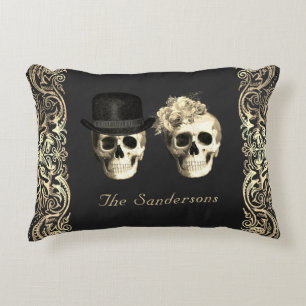 Gothic Bride Groom Skulls Till Death Personalized Decorative Cushion