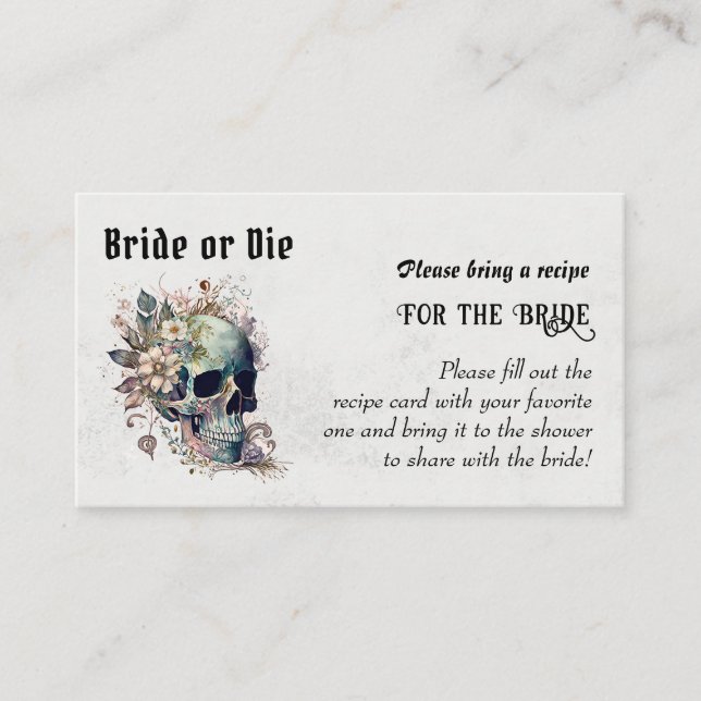 Gothic Bride or Die Skull Bridal Shower Recipe  Enclosure Card (Front)