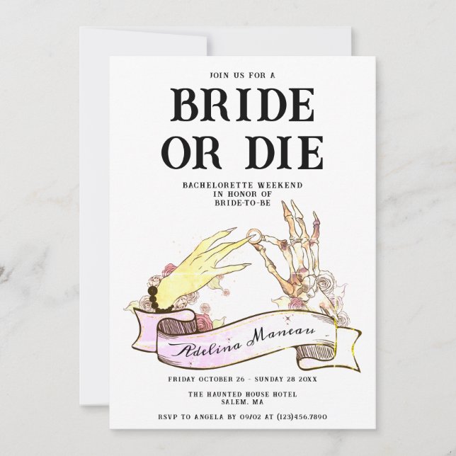 Gothic Bride or Die Til Death Bachelorette Weekend Invitation (Front)