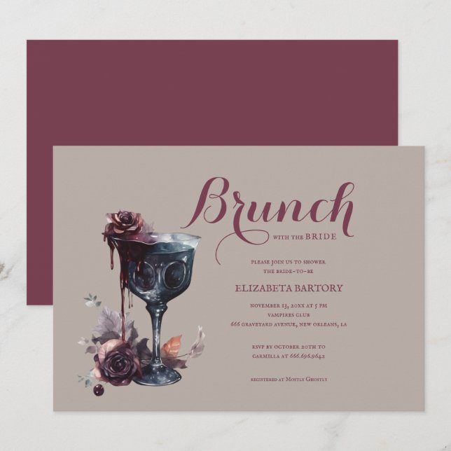Gothic Brunch Flower Goblet Bridal Shower Invitation (Front/Back)