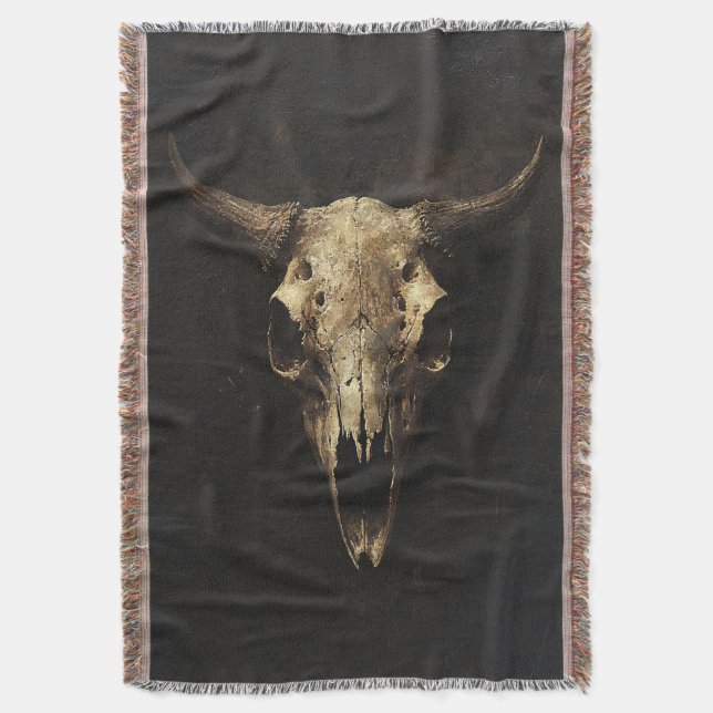 Gothic Bull Skull Throw Blanket (Front Vertical)