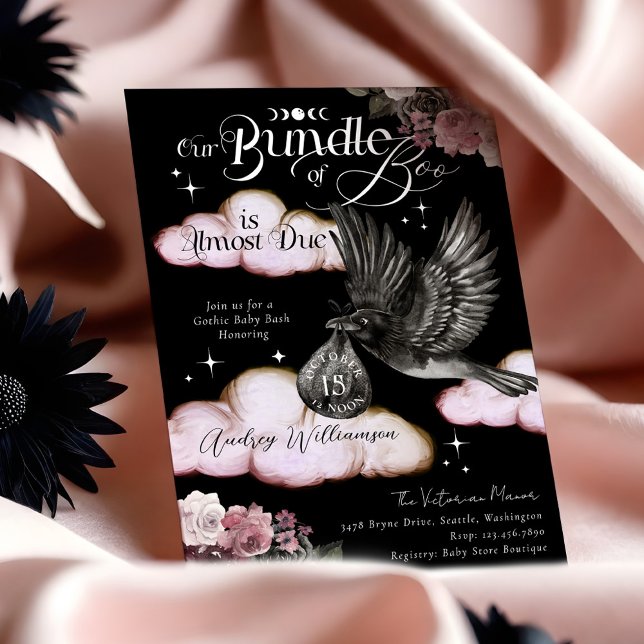 Gothic Bundle of Boo Raven Delivery Baby Shower Invitation (Gothic Bundle of Boo Raven Delivery Baby Shower Invitation (Front))