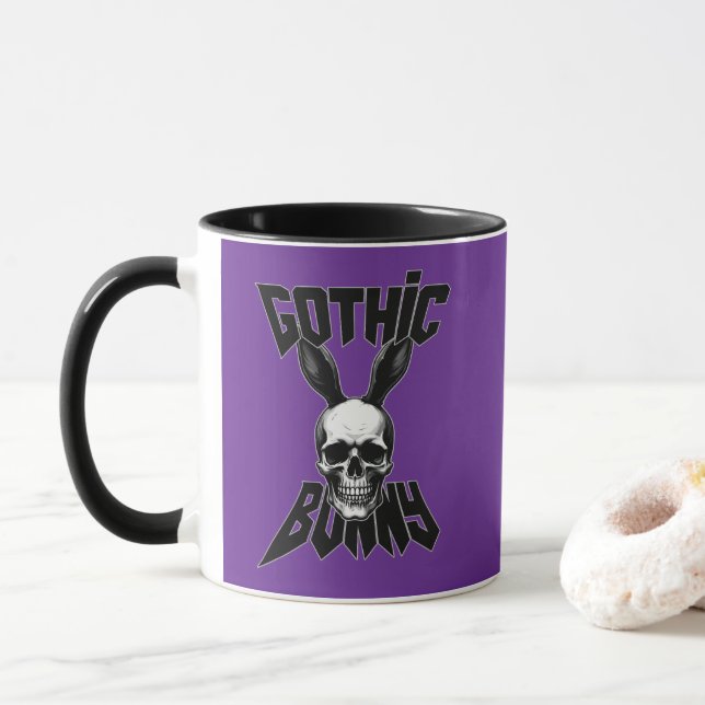 Gothic Bunny – Dark Easter Art - caneca Mug (With Donut)