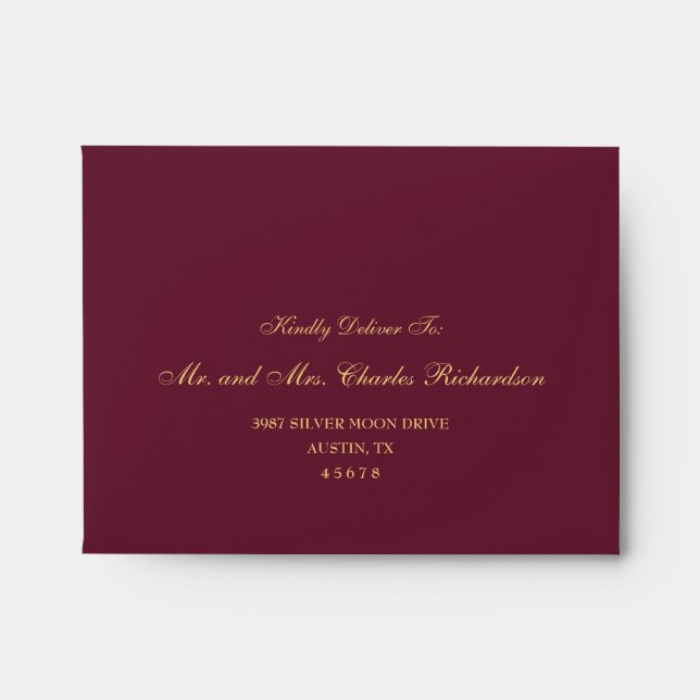 Gothic Burgundy Floral Return Address Wedding RSVP Envelope (Front)