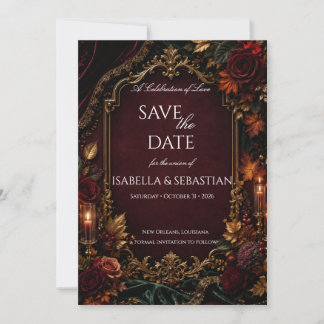 Gothic | Burgundy & Gold Save The Date