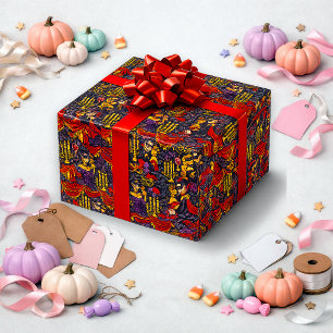 Gothic Burgundy Vintage Vampire Masquerade Pattern Wrapping Paper
