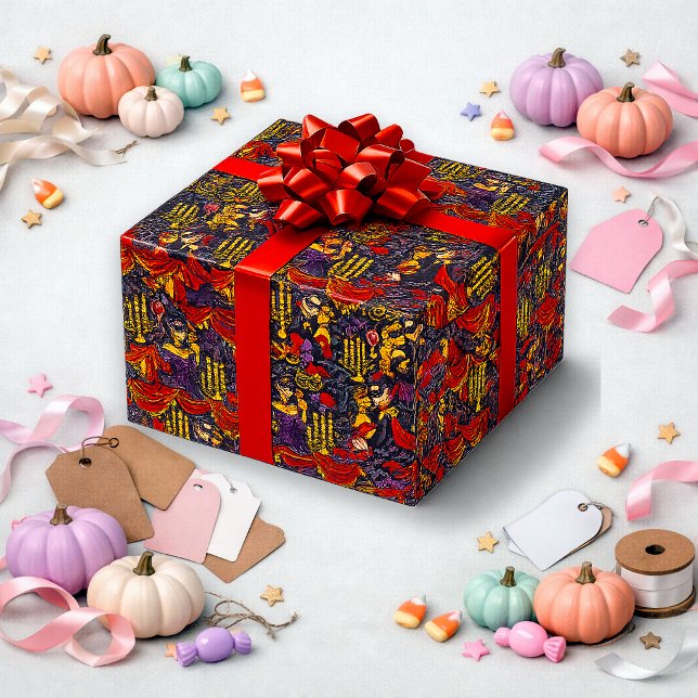 Gothic Burgundy Vintage Vampire Masquerade Pattern Wrapping Paper (Creator Uploaded)