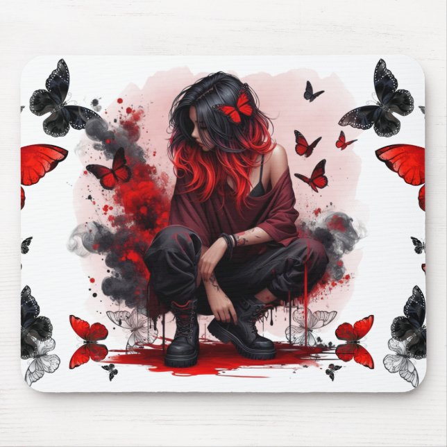 Gothic butterflies & Lady fantasy Mouse Mat (Front)