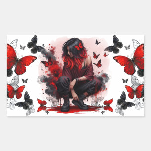 Gothic butterflies & Lady fantasy Rectangular Sticker