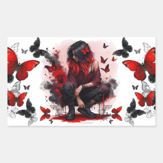 Gothic butterflies & Lady fantasy Rectangular Sticker