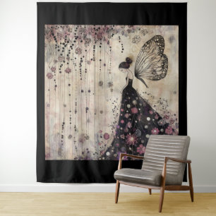 Gothic Butterfly Fairy In Black Garden Tapestry