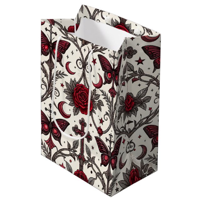 Gothic Butterfly Floral Pattern (1) Medium Gift Bag (Front Angled)