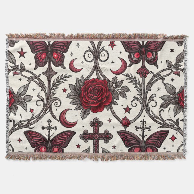 Gothic Butterfly Floral Pattern (1) Throw Blanket (Front)