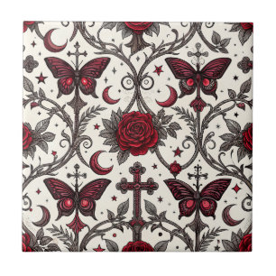 Gothic Butterfly Floral Pattern (1) Tile