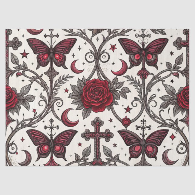 Gothic Butterfly Floral Pattern (1) Tissue Paper (Front)