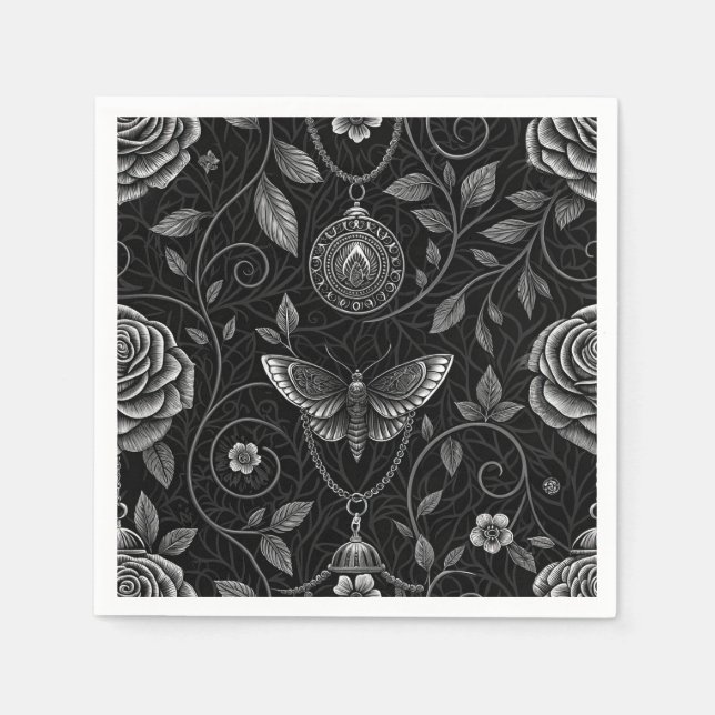 Gothic Butterfly Floral Pattern (3) Napkin (Front)