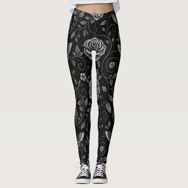 Gothic Butterfly Floral Pattern (5) Leggings (Front)