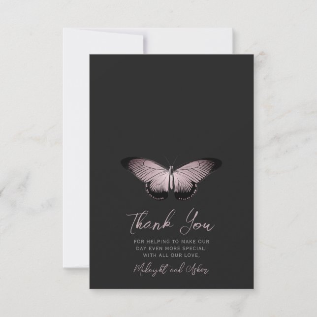 Gothic Butterfly Photo Wedding  Thank You Card (Front)