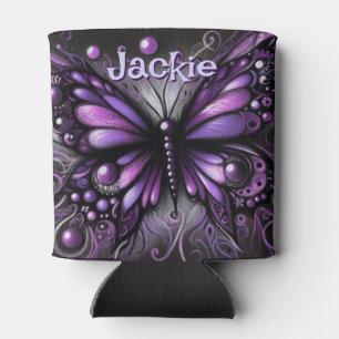 Gothic Butterfly Purple Black Personalised Can Cooler