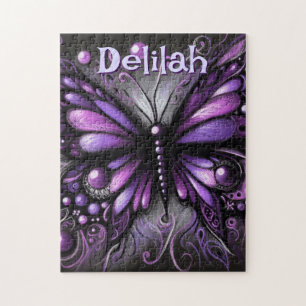 Gothic Butterfly Purple Black Personalised Jigsaw Puzzle