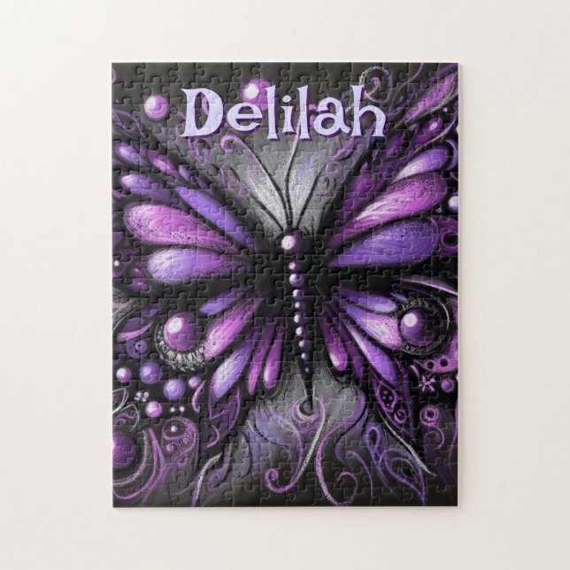 Gothic Butterfly Purple Black Personalised Jigsaw Puzzle (Vertical)